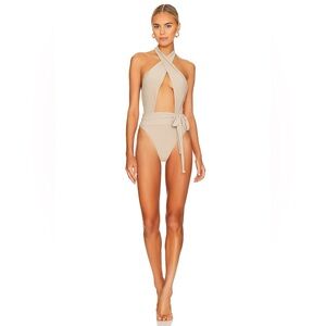Pq Swim Alex one piece cutout wrap swimsuit in oyster beige Small or large